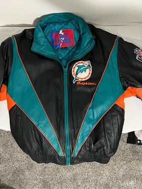 Miami Dolphins Pro NFL Men’s Leather Jacket NWOT Men’s M